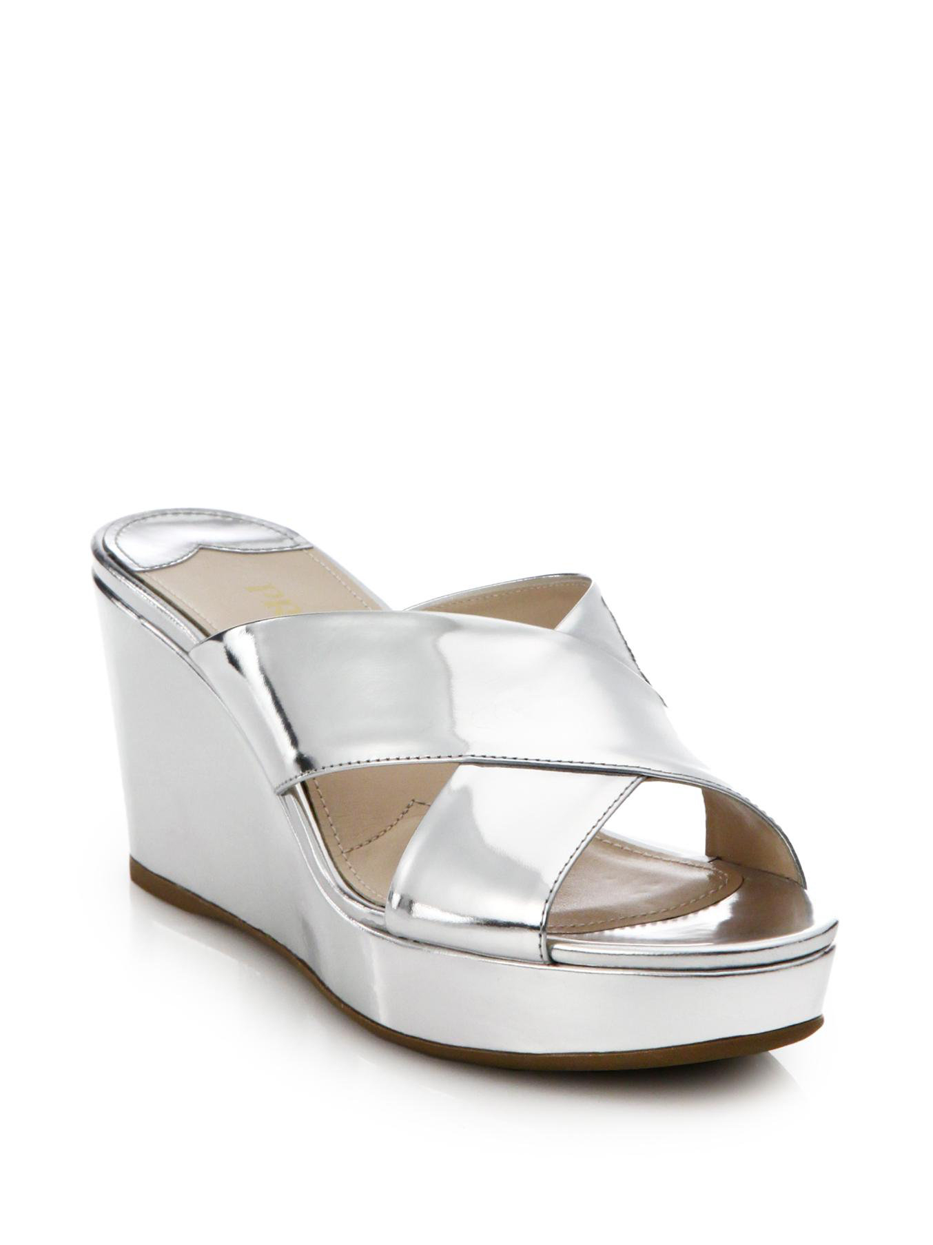 Silver wedge mules Clearance