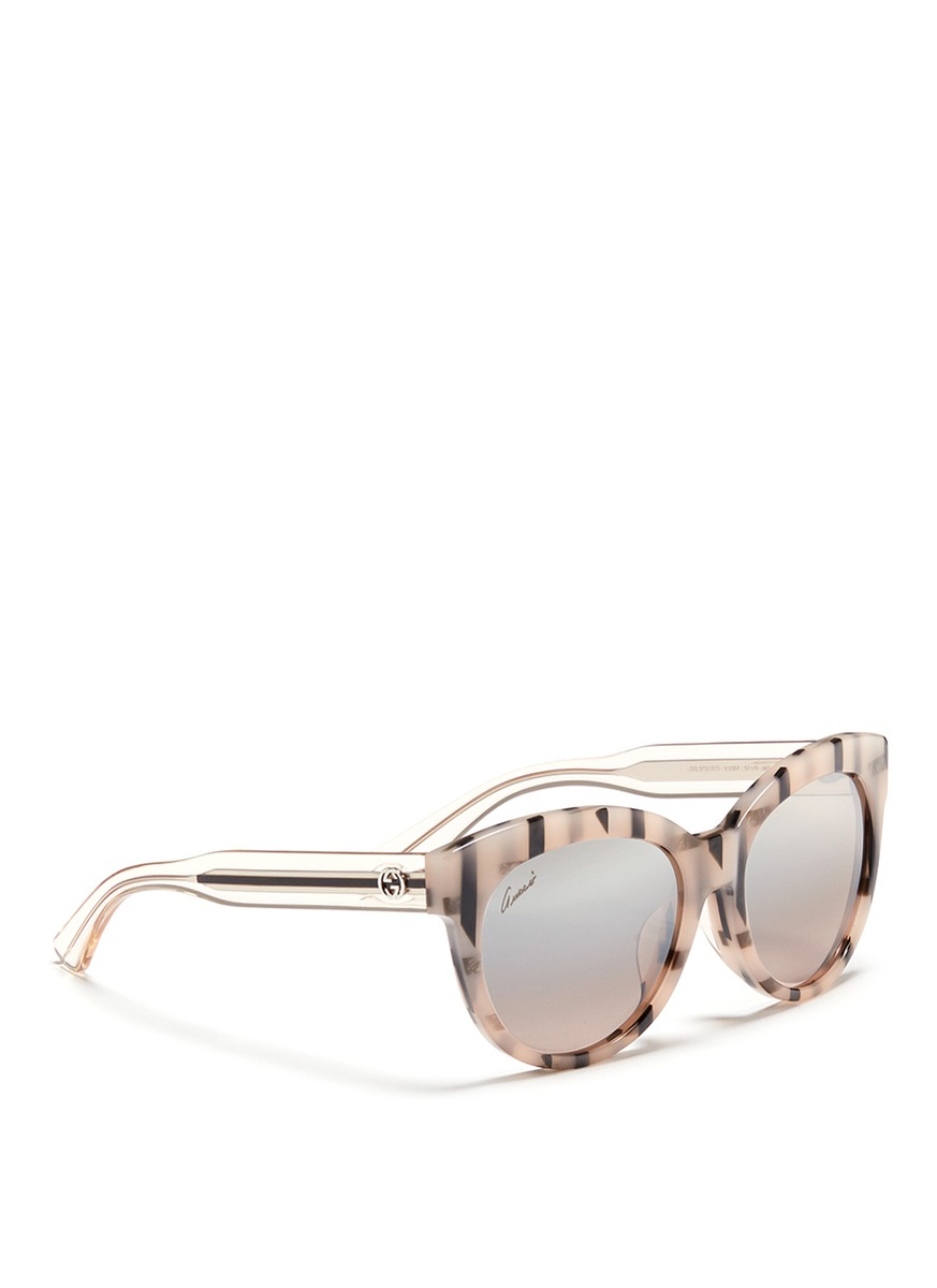 Gucci Stripe Acetate Mirror Cat Eye Sunglasses In Pink Lyst