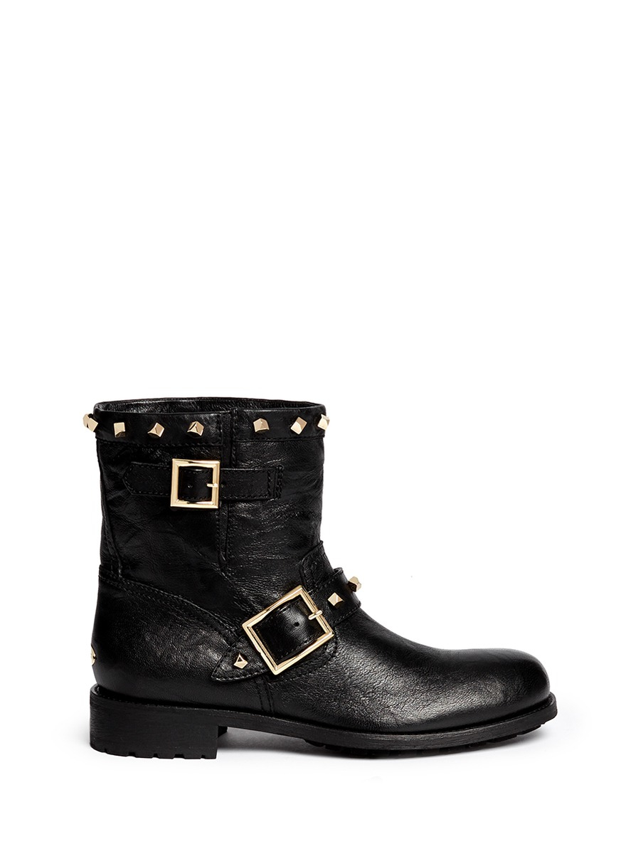 Jimmy Choo 'youth' Cube Stud Leather Biker Ankle Boots in Black | Lyst
