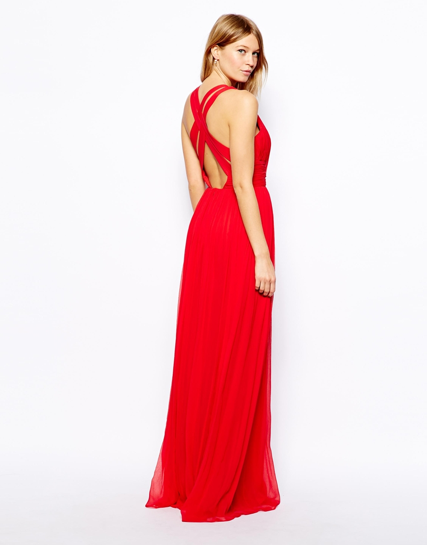 regn Bidrag blyant Mango Cross Back Maxi Dress in Red | Lyst