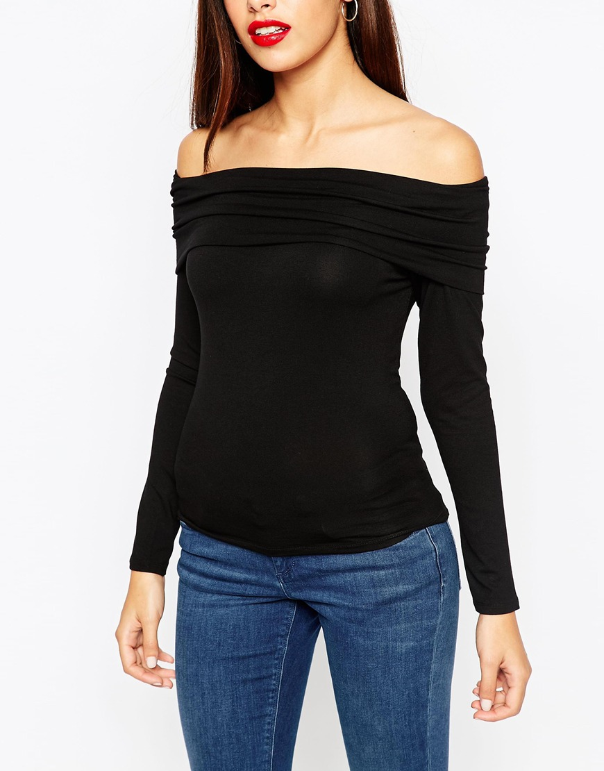 uhyre Fantastiske Fæstning ASOS Top With Fold Over Off Shoulder in Black | Lyst