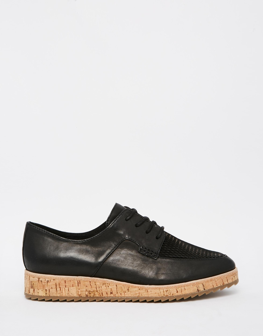 ALDO Ldo Gater Black Cork Sole Lace Up Flat Shoes | Lyst