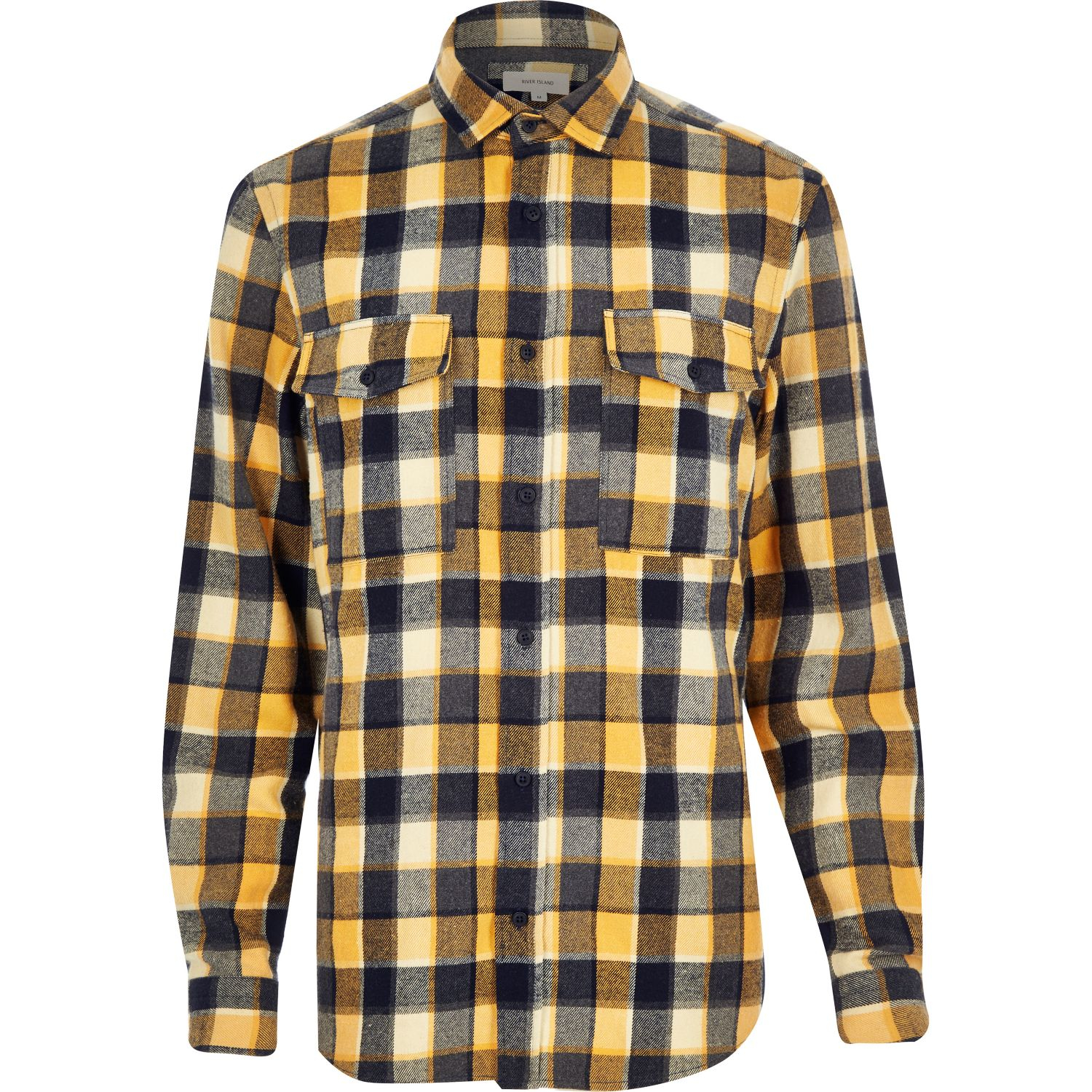 River Island Yellow Check Two Pocket Flannel Shirt for Men - Lyst