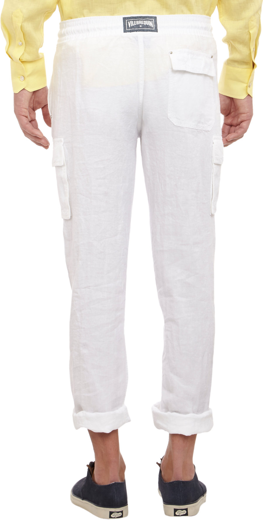 white linen cargo trousers