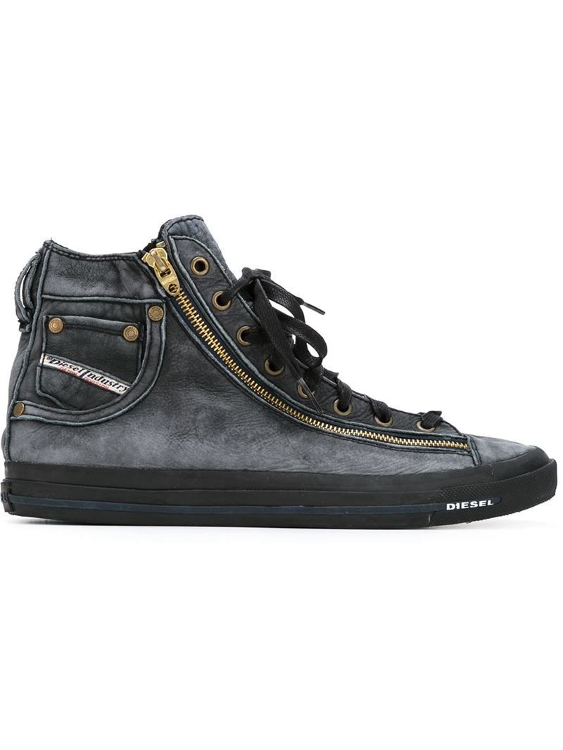 Lyst - Diesel Zipped Jeans Hi-Top Sneakers in Blue for Men