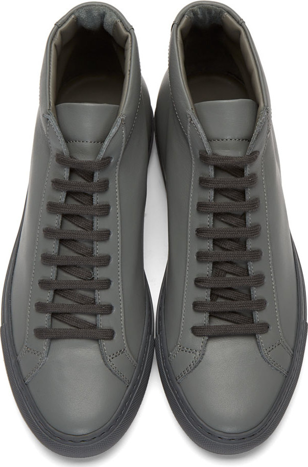 Common Projects Grey Leather Original Achilles Mid_Top Sneakers in Gray ...