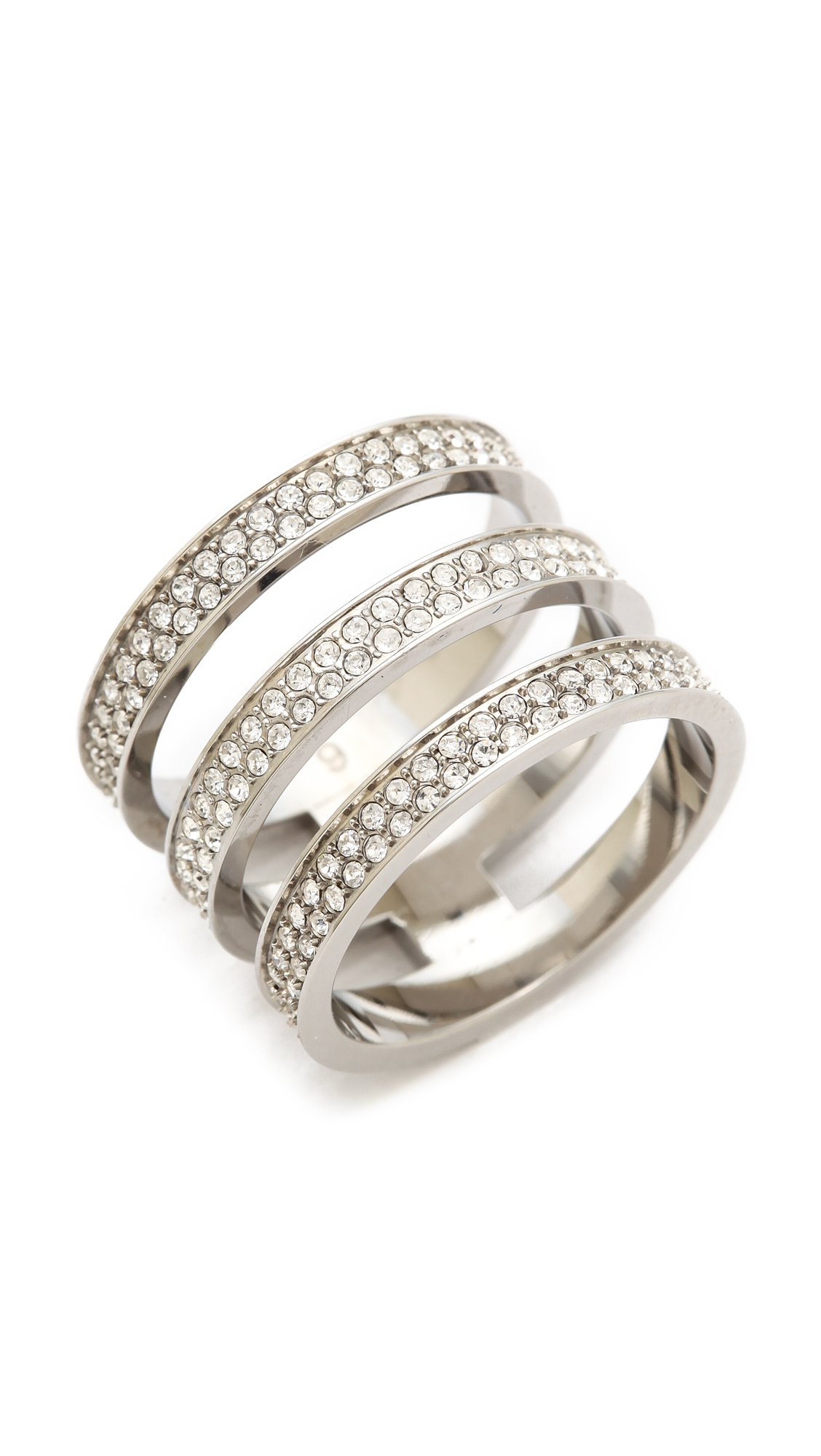 Lyst - Michael Kors Tri Stack Open Pave Bar Ring Silverclear in Metallic