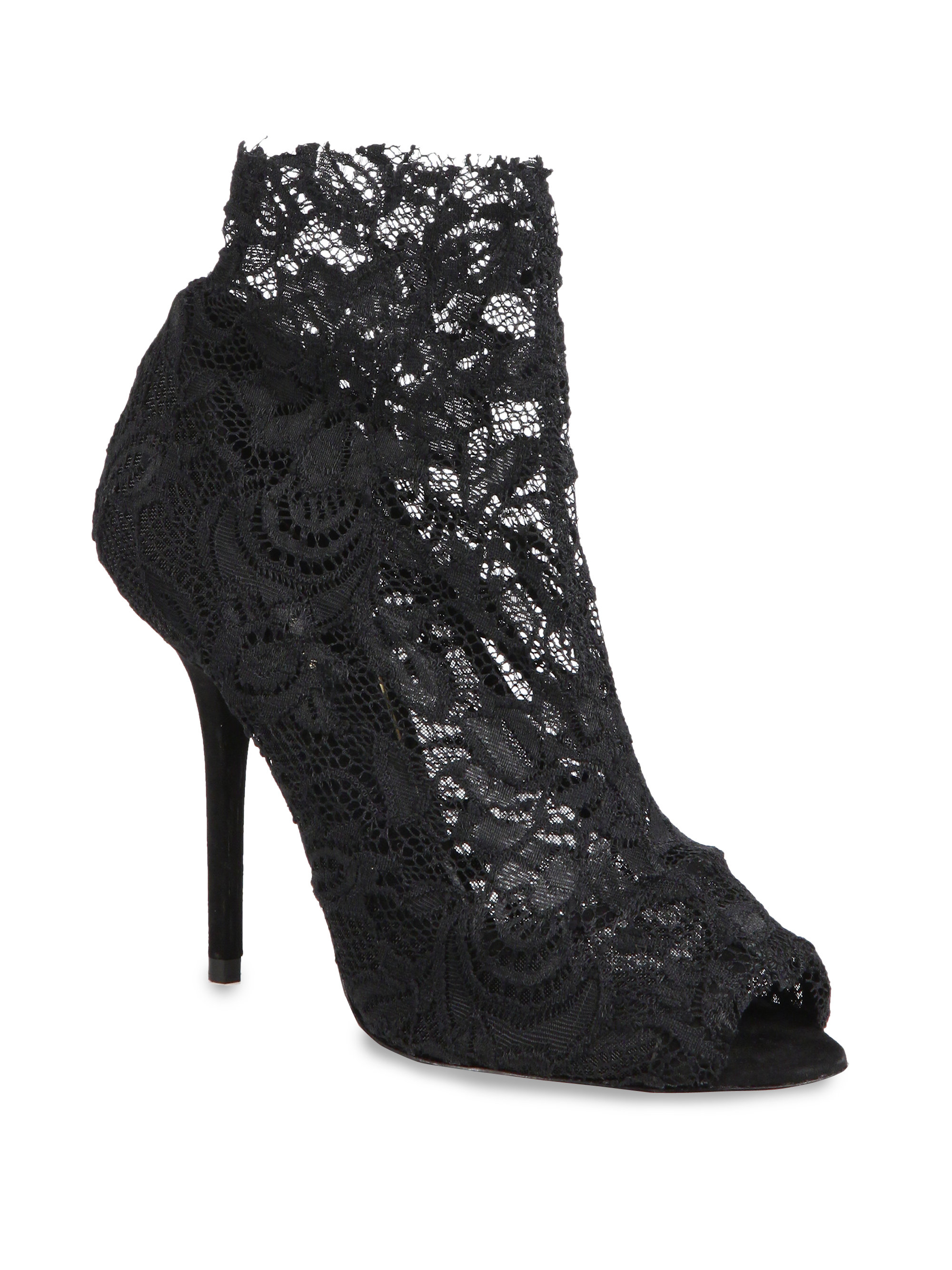 Lyst - Dolce & Gabbana Stretchy Lace Booties in Black