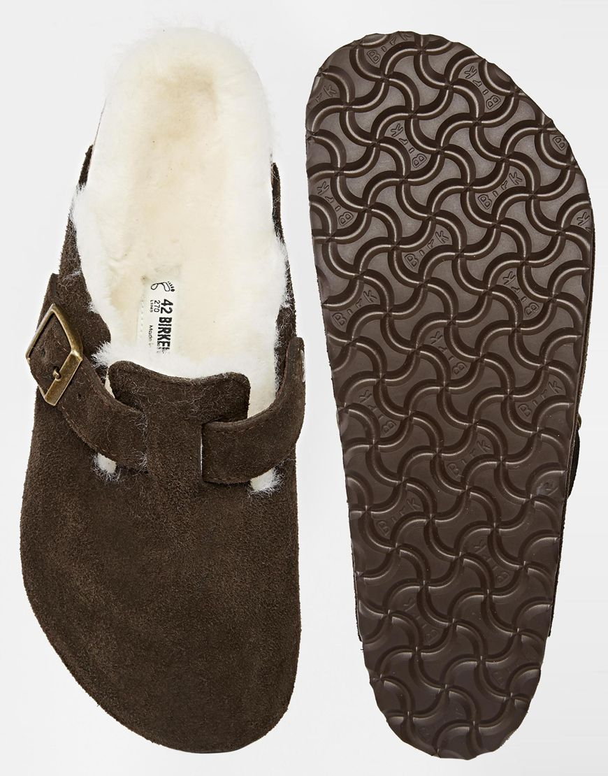 shearling birkenstock mules