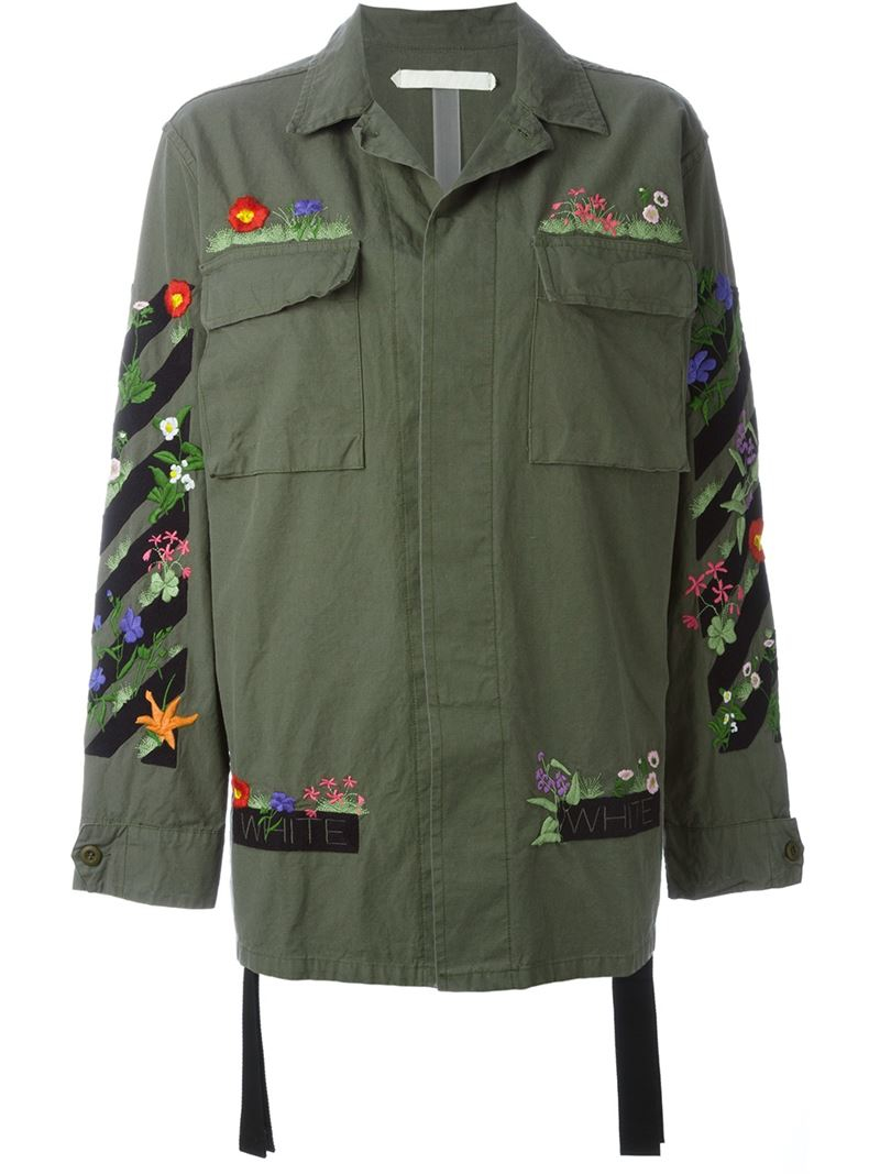 folder misundelse Slør Off-White c/o Virgil Abloh Floral Embroidered Cargo Jacket in Green | Lyst