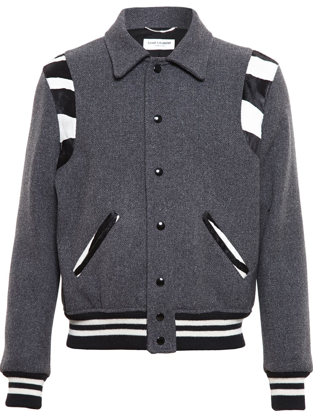 Teddy Wool Blend Varsity Jacket in Black - Saint Laurent