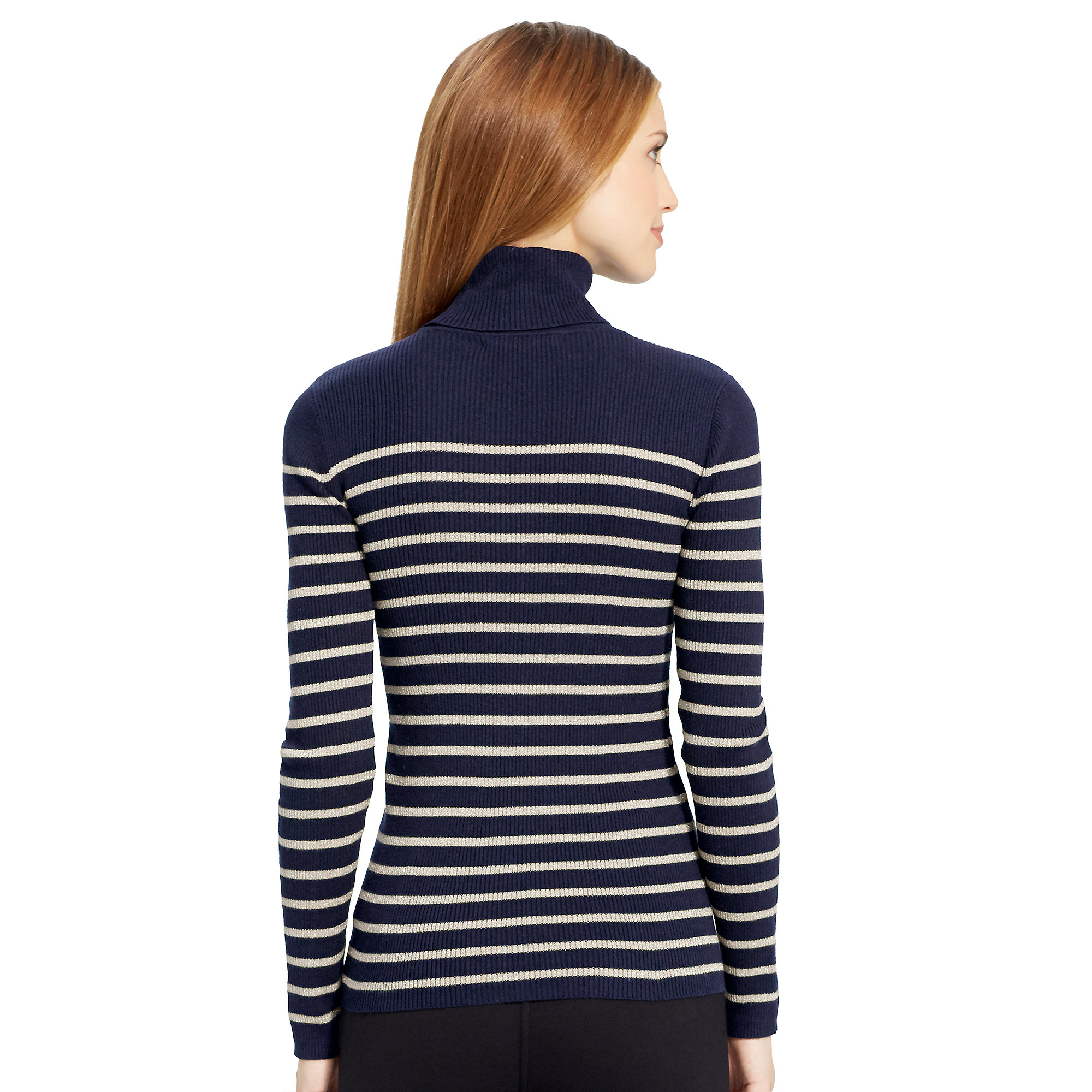Ralph Lauren Cotton Striped Turtleneck Sweater in Blue - Lyst