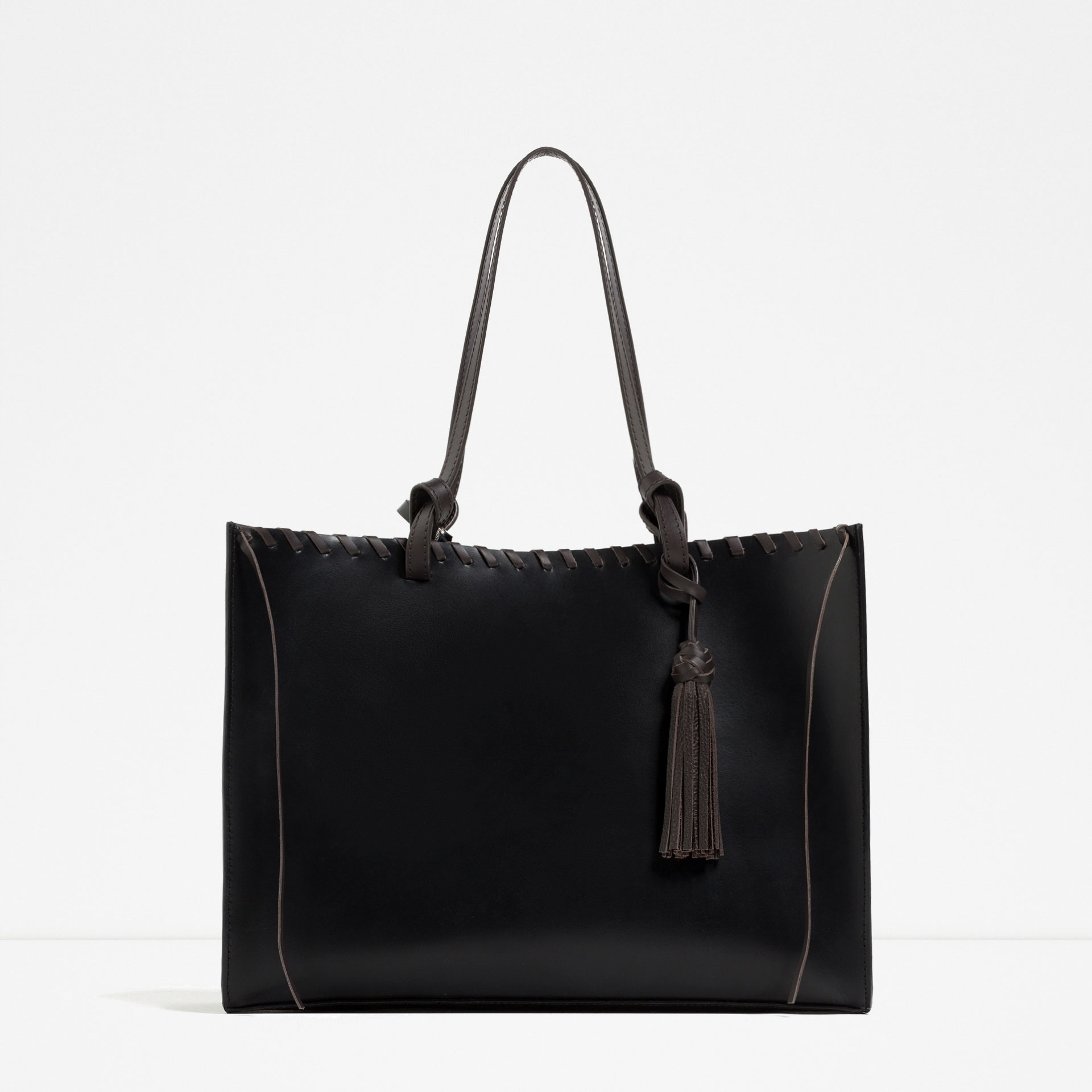 Zara Tasselled Leather Tote in Black | Lyst