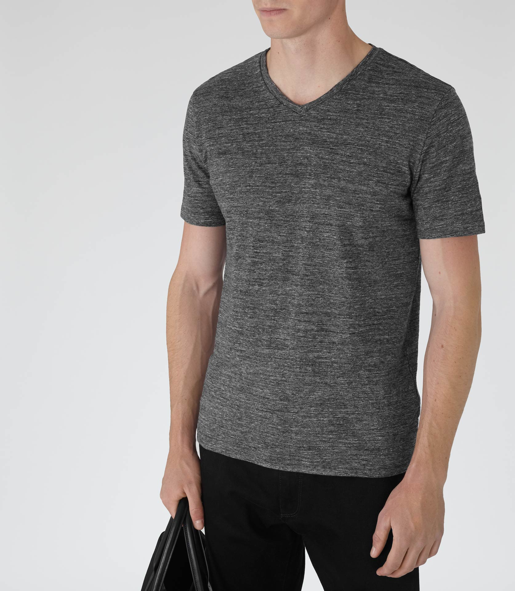 Reiss Cotton Perri Mottled V-neck T-shirt in Dark Grey (Gray) for Men ...