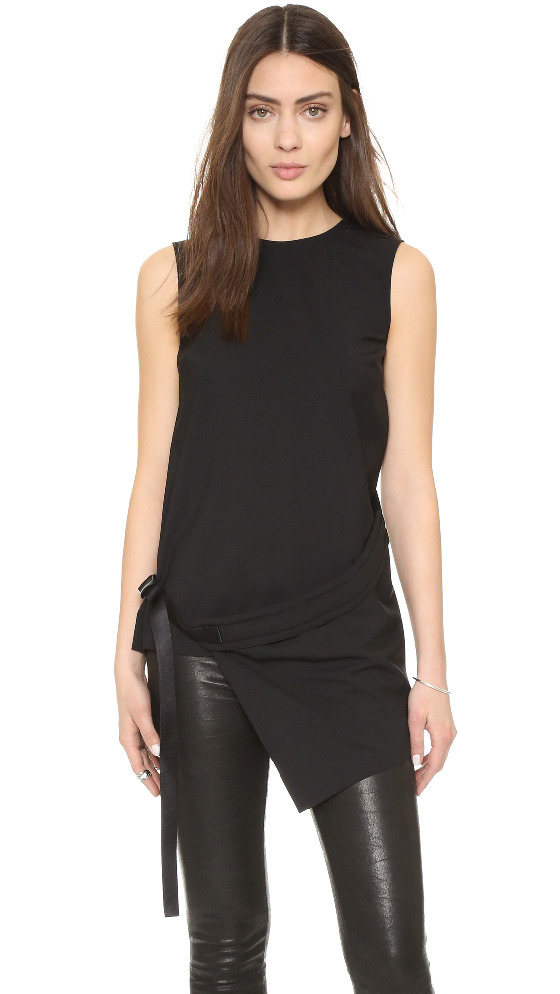 Lyst Dkny  Asymmetrical Shirt  With Belt in Black