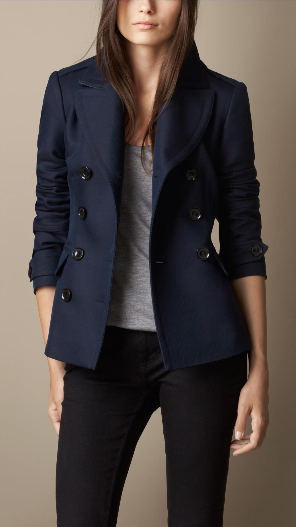 Burberry Double-Breasted Pea Coat With Pleat Detail in Blue | Lyst