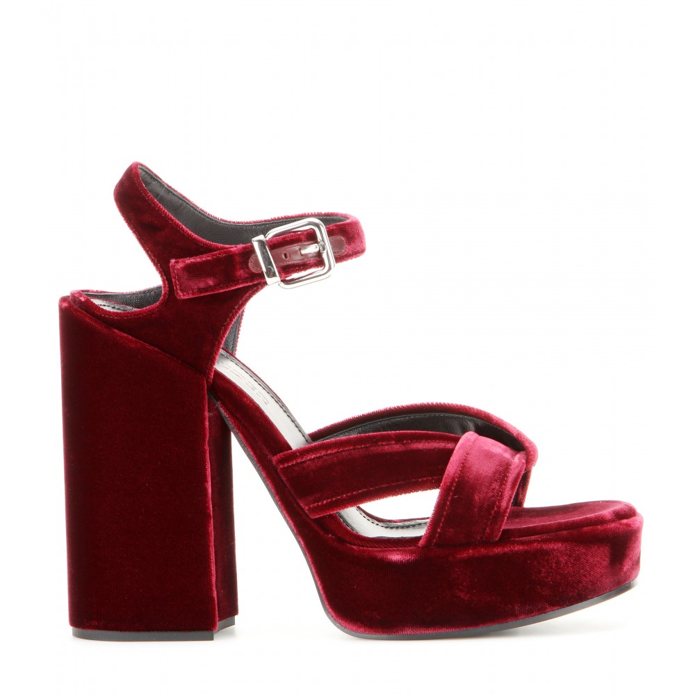 red velvet platform sandals