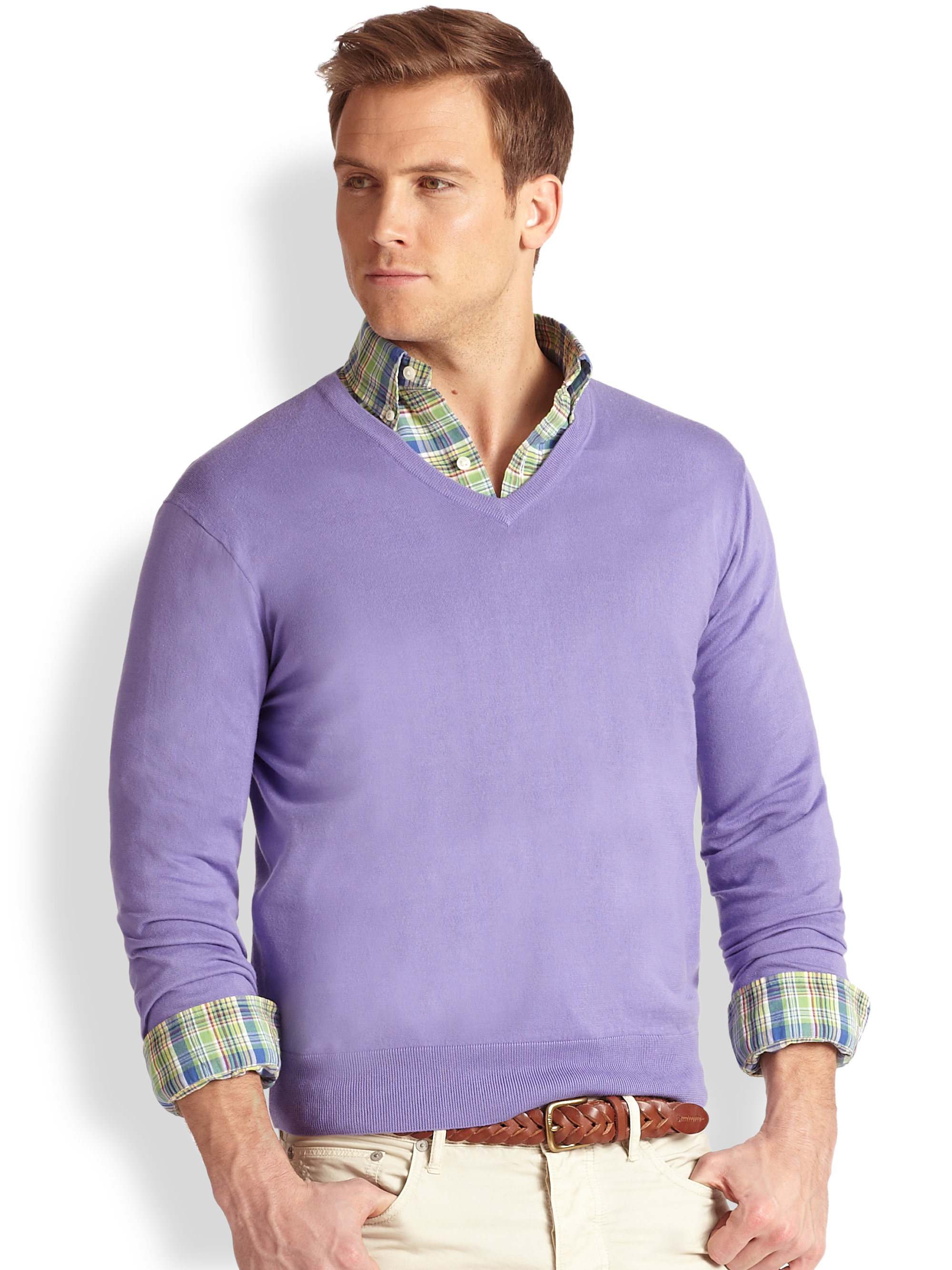 Polo Ralph Lauren Cotton-Cashmere V-Neck Sweater in Purple for Men - Lyst