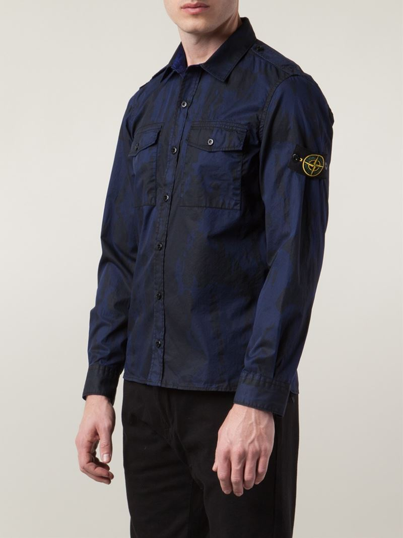 Stone Island Camouflage Print Shirt in Blue for Men - Lyst