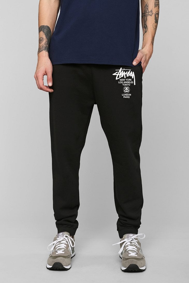 Stussy World Tour Sweatpant in Black for Men | Lyst