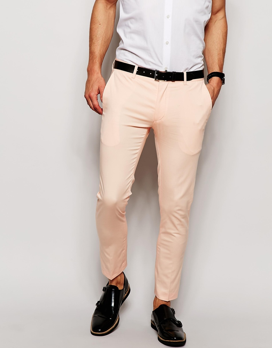 ASOS Super Skinny Fit Cropped Smart Pants In Pale Pink for Men - Lyst
