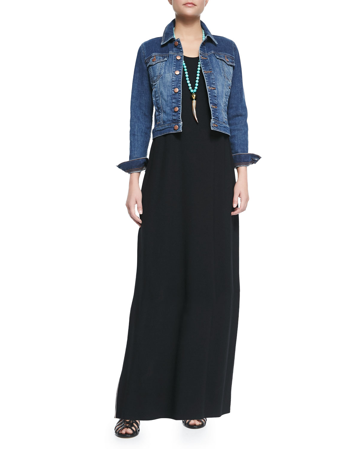 Eileen Fisher Denim Cropped Jacket & Floor-Length Jersey