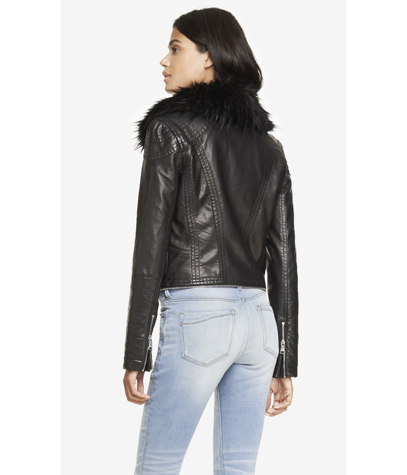 Express Minus The Leather Faux Fur Collar Moto Jacket In Black Lyst Gallery