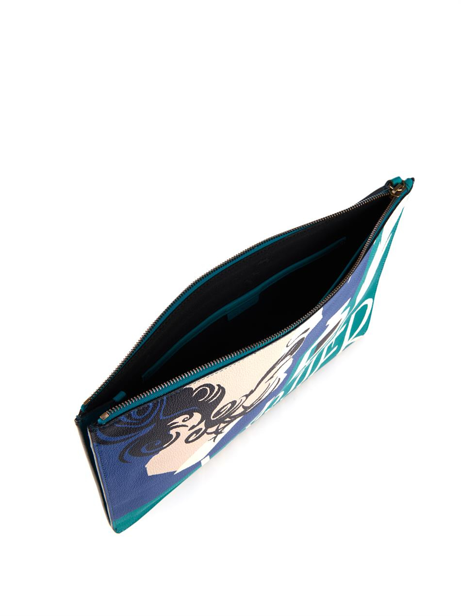 Burberry Prorsum The Writer Print Leather Document Holder in Blue