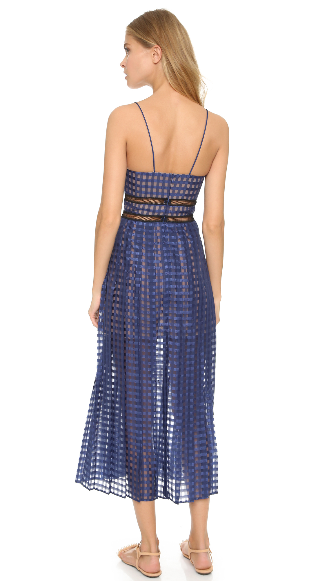 Lyst SelfPortrait Box Pleated Cami Dress Navy in Blue