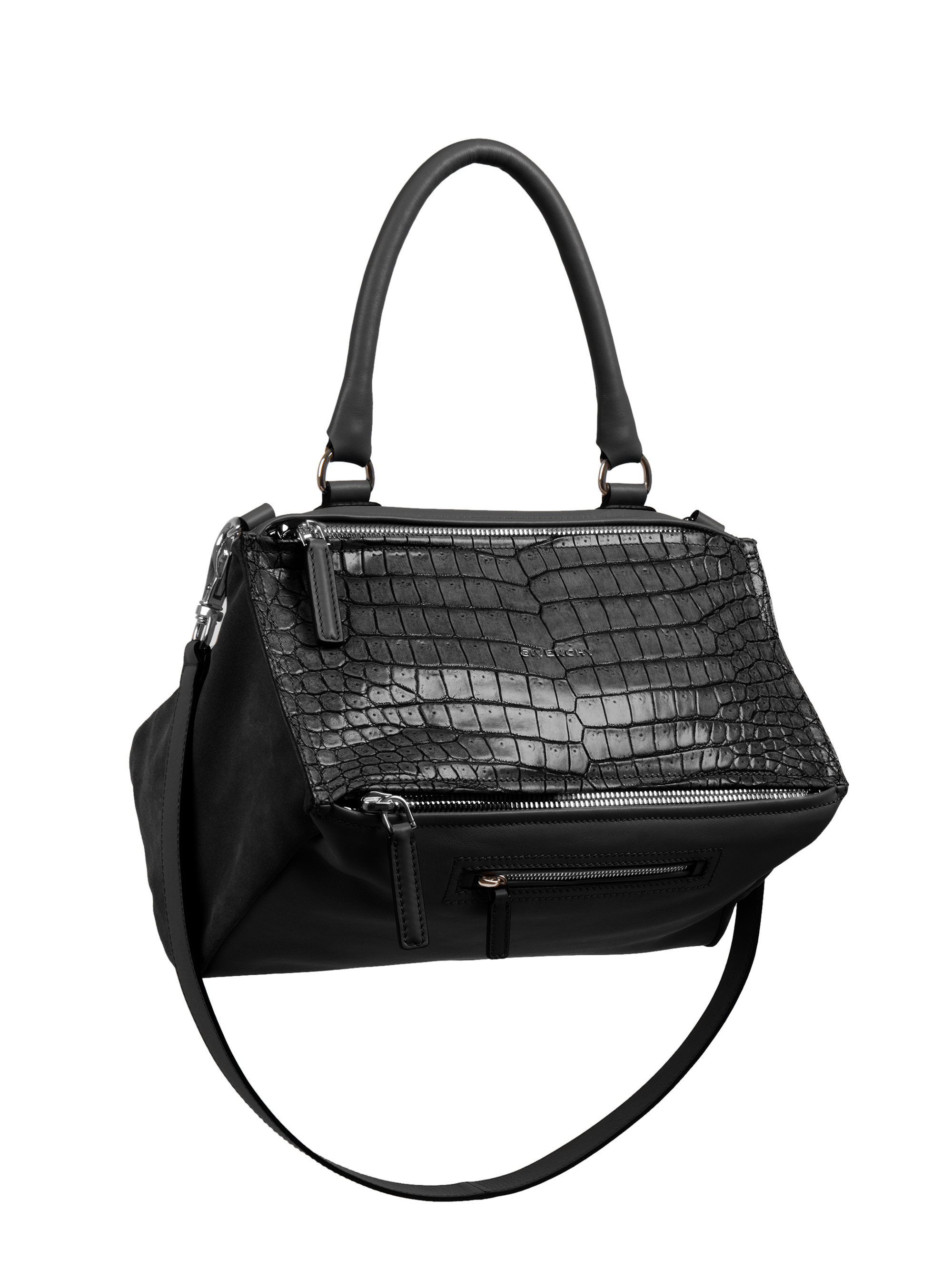 Lyst - Givenchy Pandora Crocodile-Embossed Shoulder Bag in Black