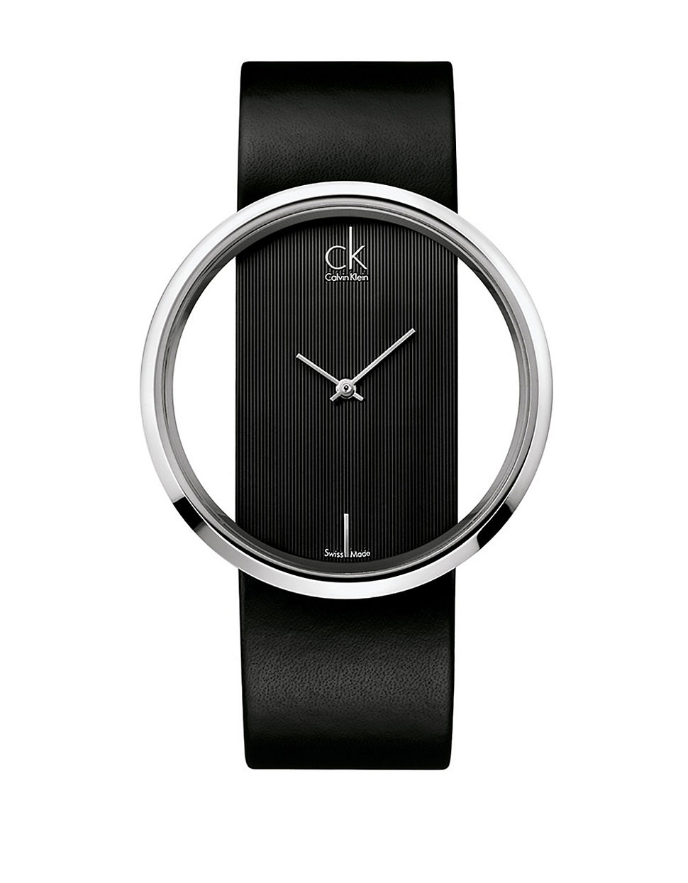 Calvin Klein Ladies Swiss Glam Stainless Steel Black Leather Strap Watch Lyst