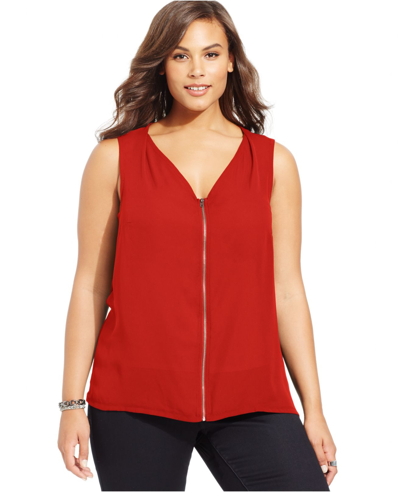 INC International Concepts Plus Size Zipfront Blouse in Red Lyst