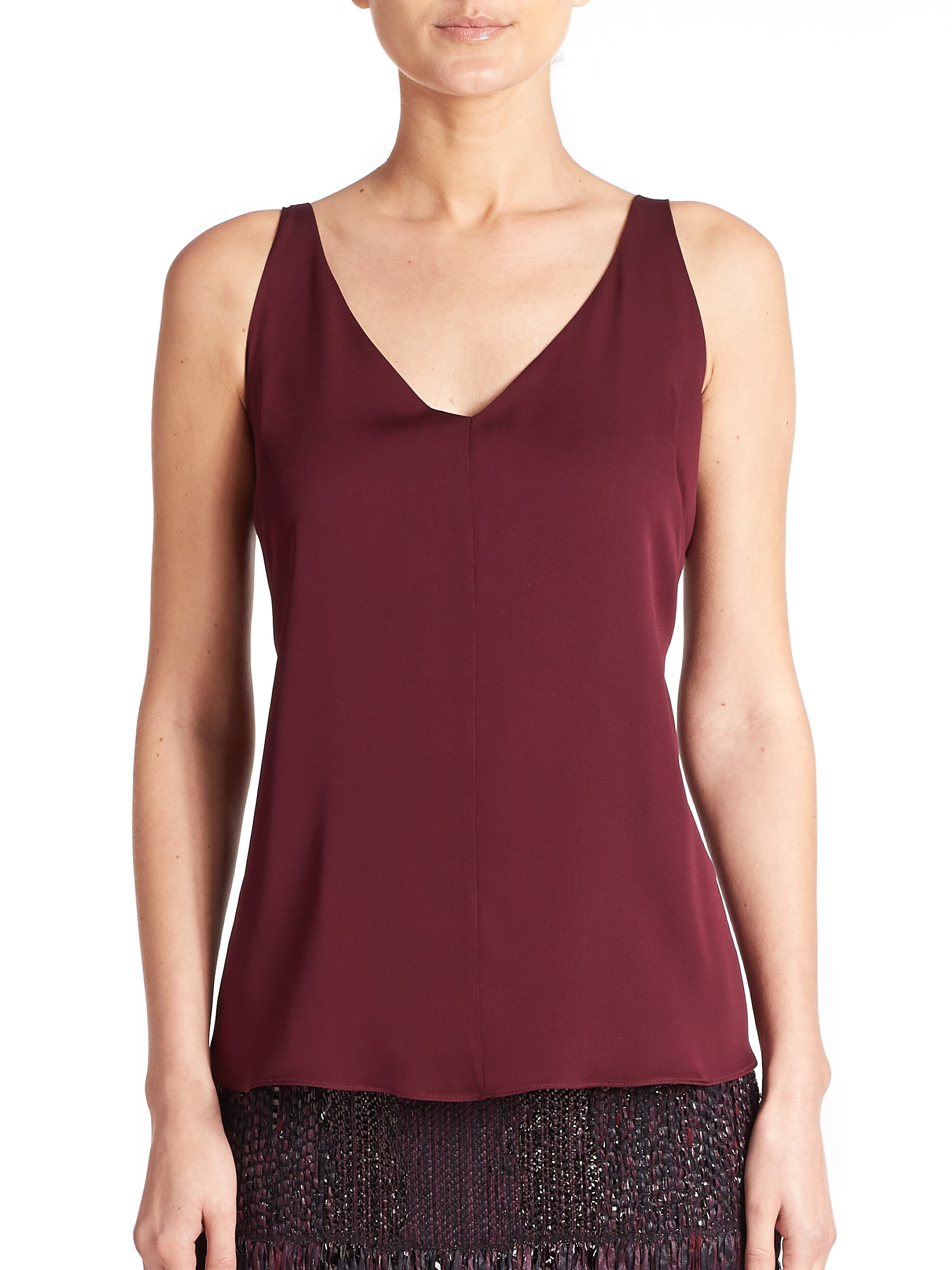 Lyst - Milly Stretch Silk V-neck Tank Top in Red
