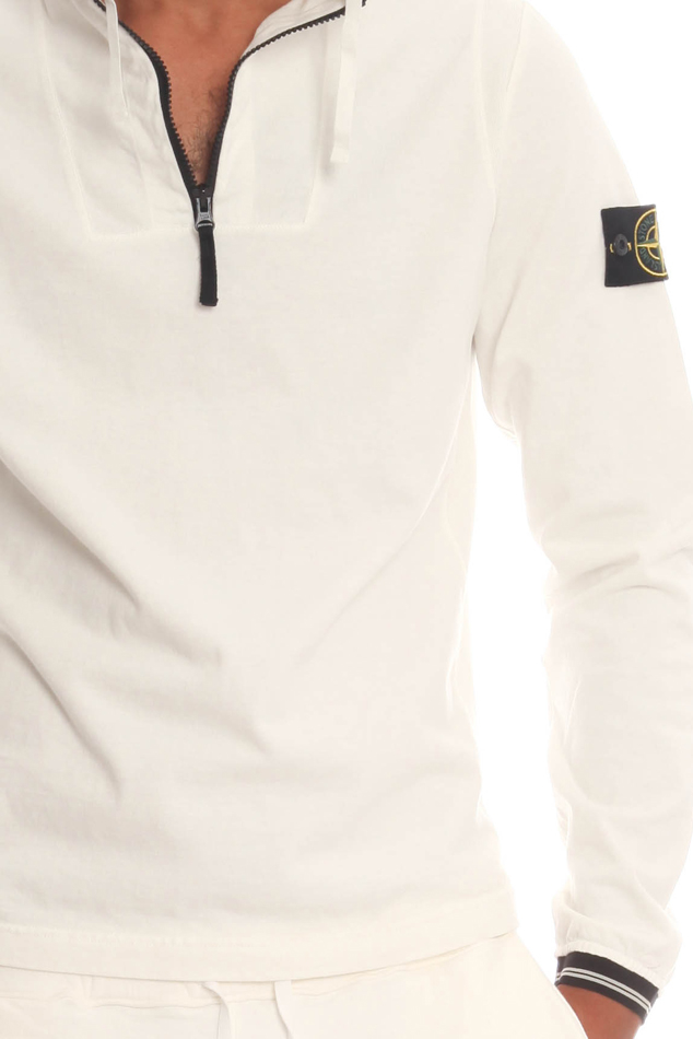Stone Island Cotton Half Zip Hooded Sweatshirt in White for Men | Lyst