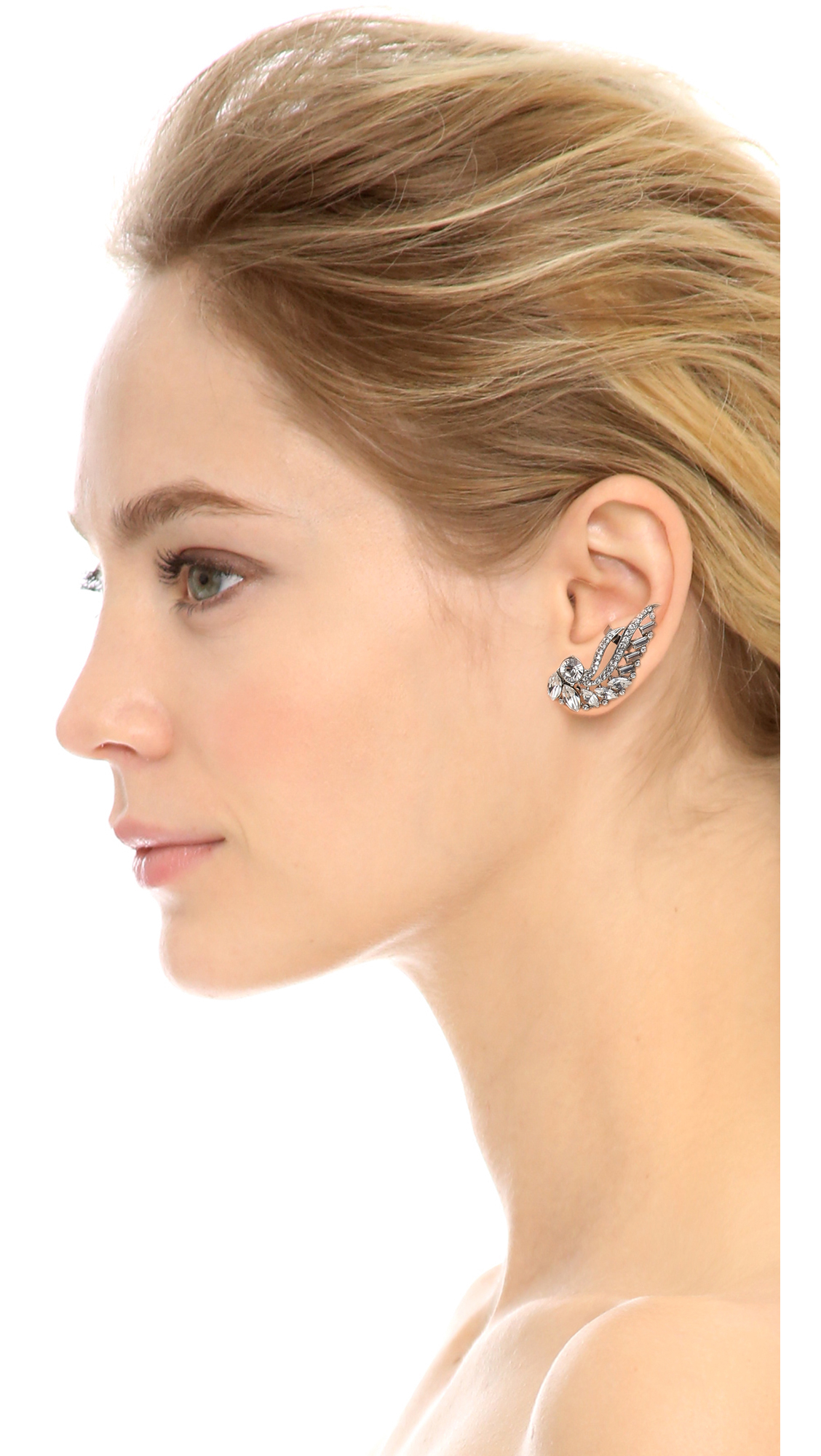 Lyst Ben Amun Asymmetrical Crystal Earrings Silver Clear In Metallic Gallery