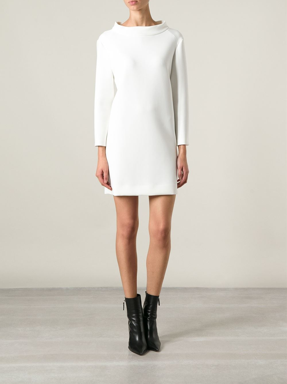 Courreges Funnel Neck Fitted Mini Dress in White | Lyst