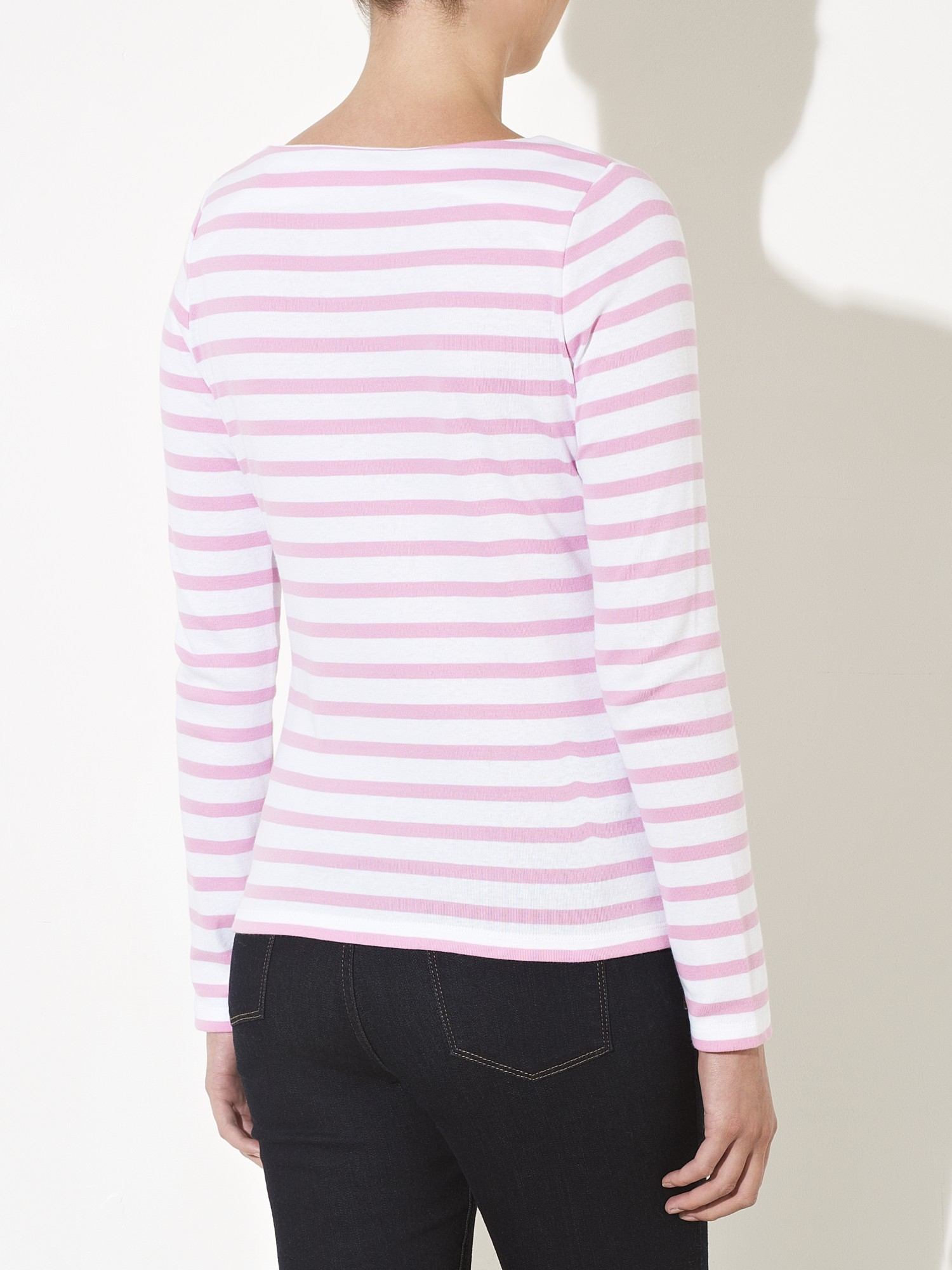 John Lewis Long Sleeve Breton Stripe Top in White (Pink) Lyst