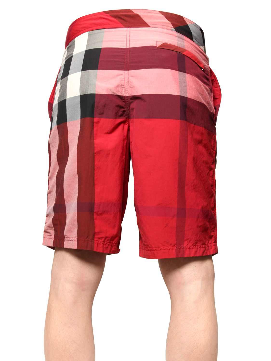 Burberry Brit Macro Check Cotton Blend Swimming Shorts in Red for Men | Lyst