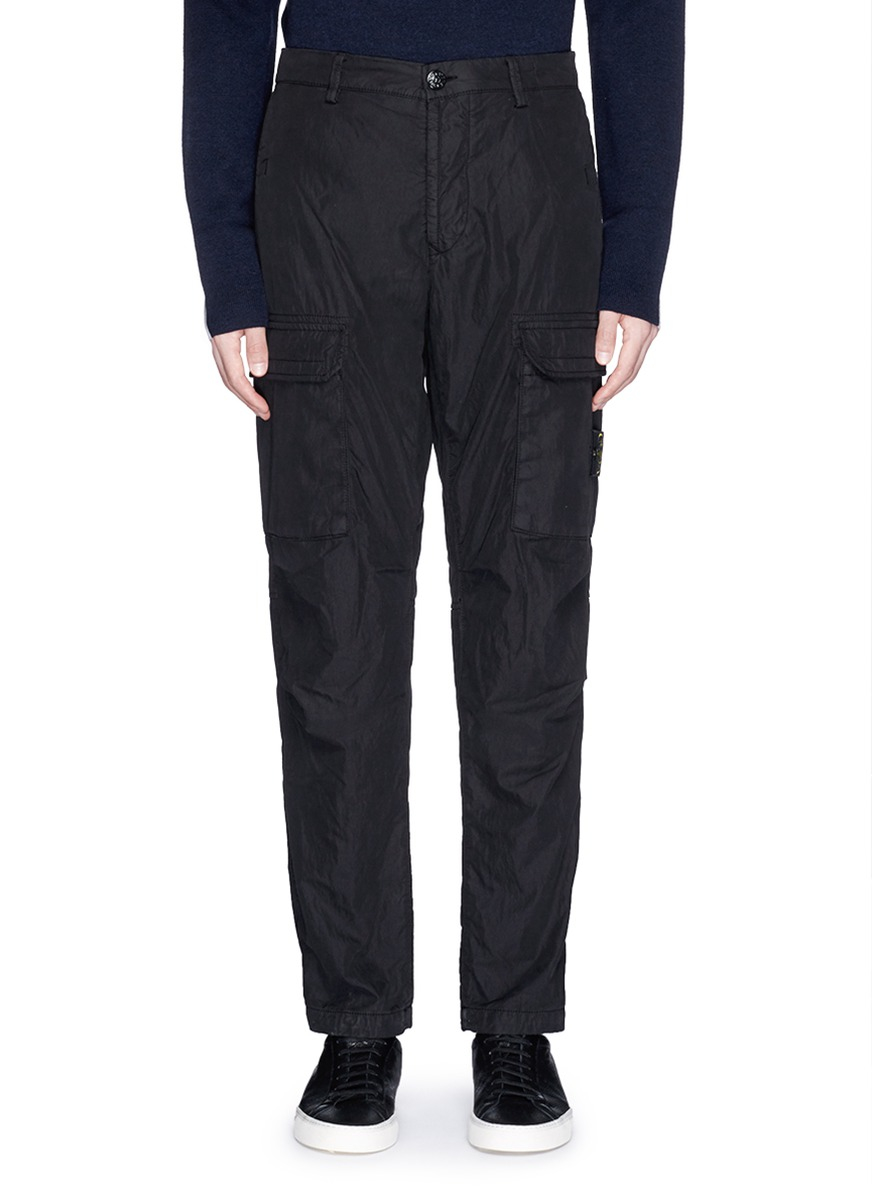 Black canvas cuff cargo trousers clearance
