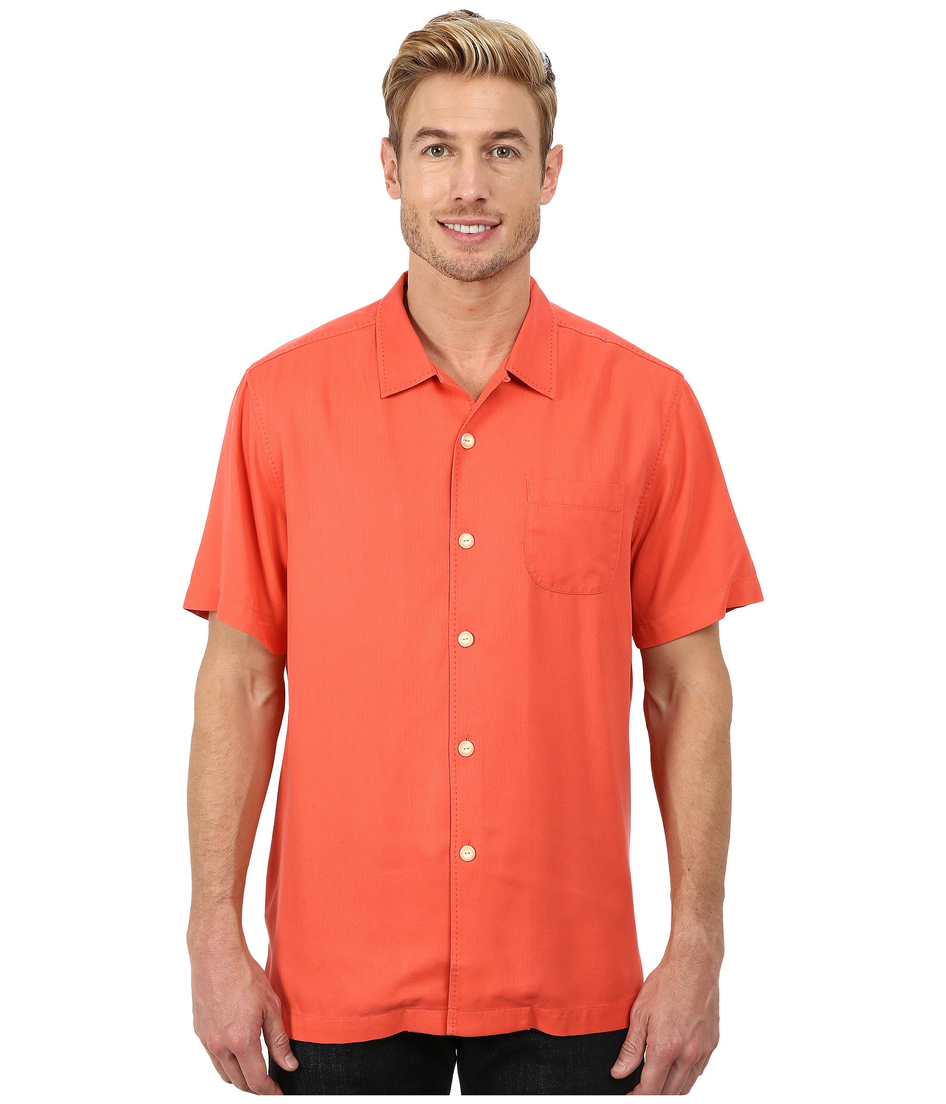 Tommy Bahama Island Modern Fit Hamilton S/s Camp Shirt in Orange for ...