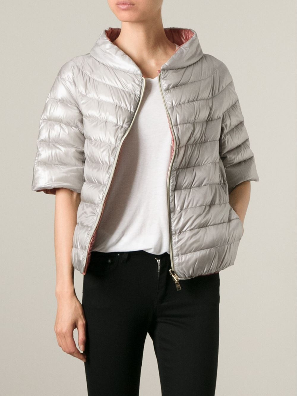 Herno Quilted ShortSleeve Jacket in Gray (grey) Lyst