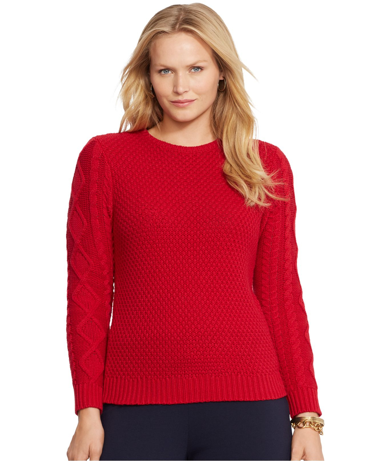 Lauren by ralph lauren Plus Size Cable-Knit Sweater in Red for Men | Lyst