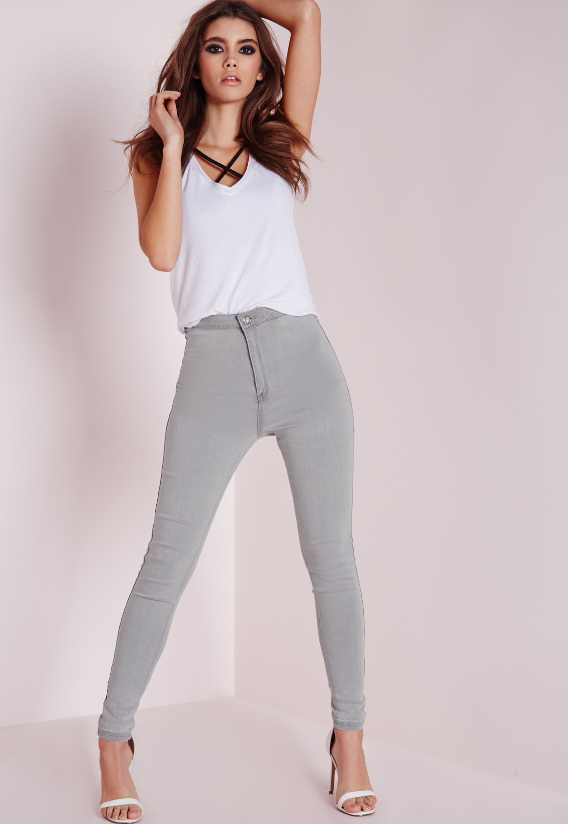 light grey high waisted skinny jeans