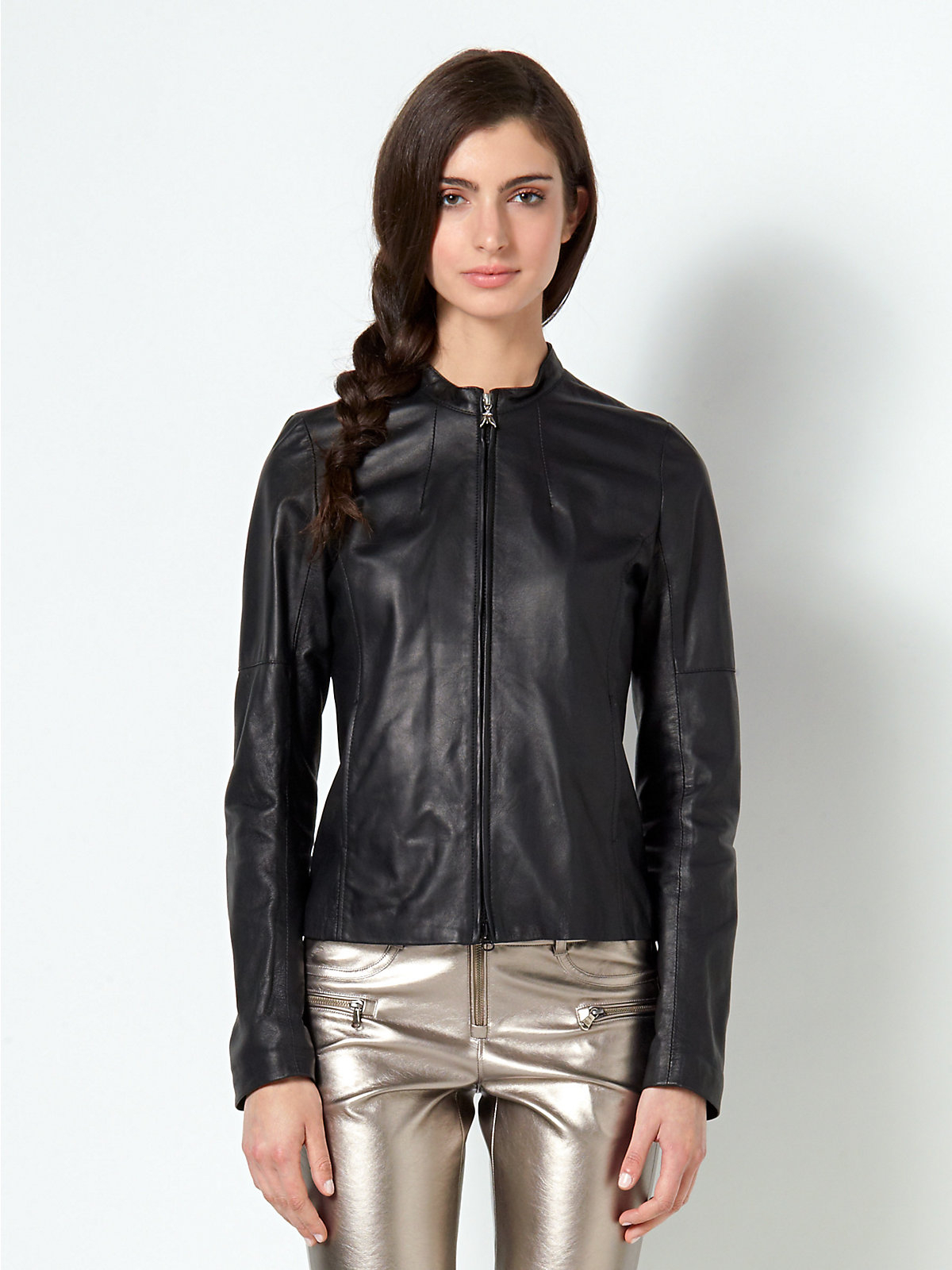 Patrizia Pepe Leather Jacket With Mandarin Collar in Black (Nero) | Lyst