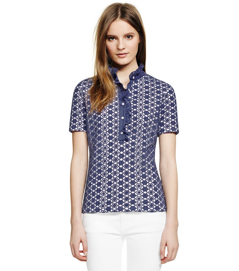 Tory Burch Lidia Lace Polo in Blue - Lyst