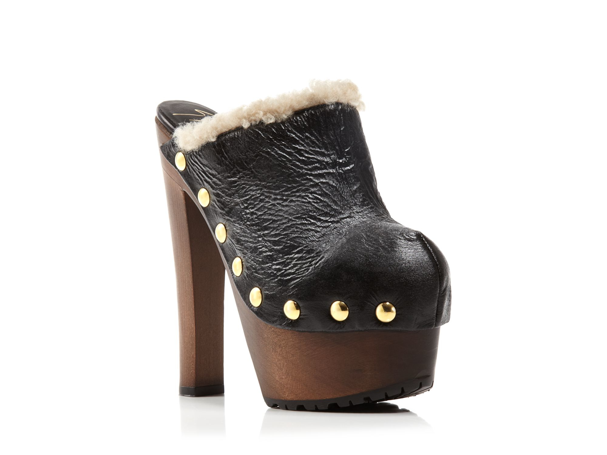 platform clogs with fur