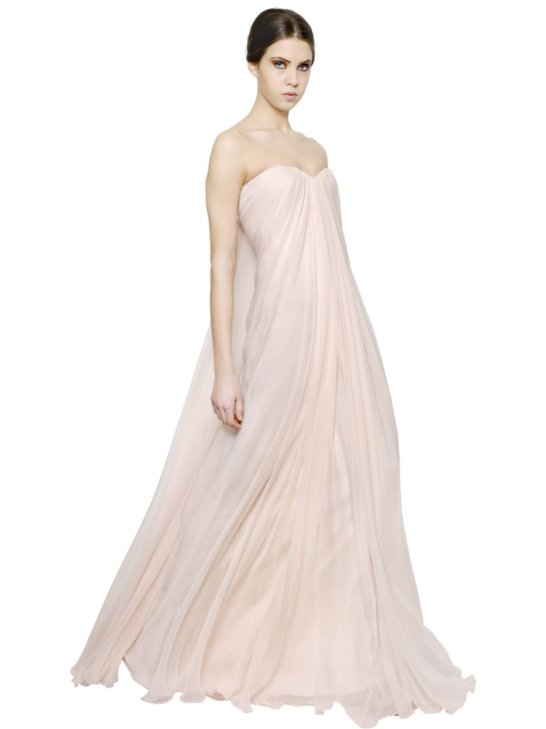Alexander McQueen Strapless Draped Silk Chiffon Dress in Pink | Lyst