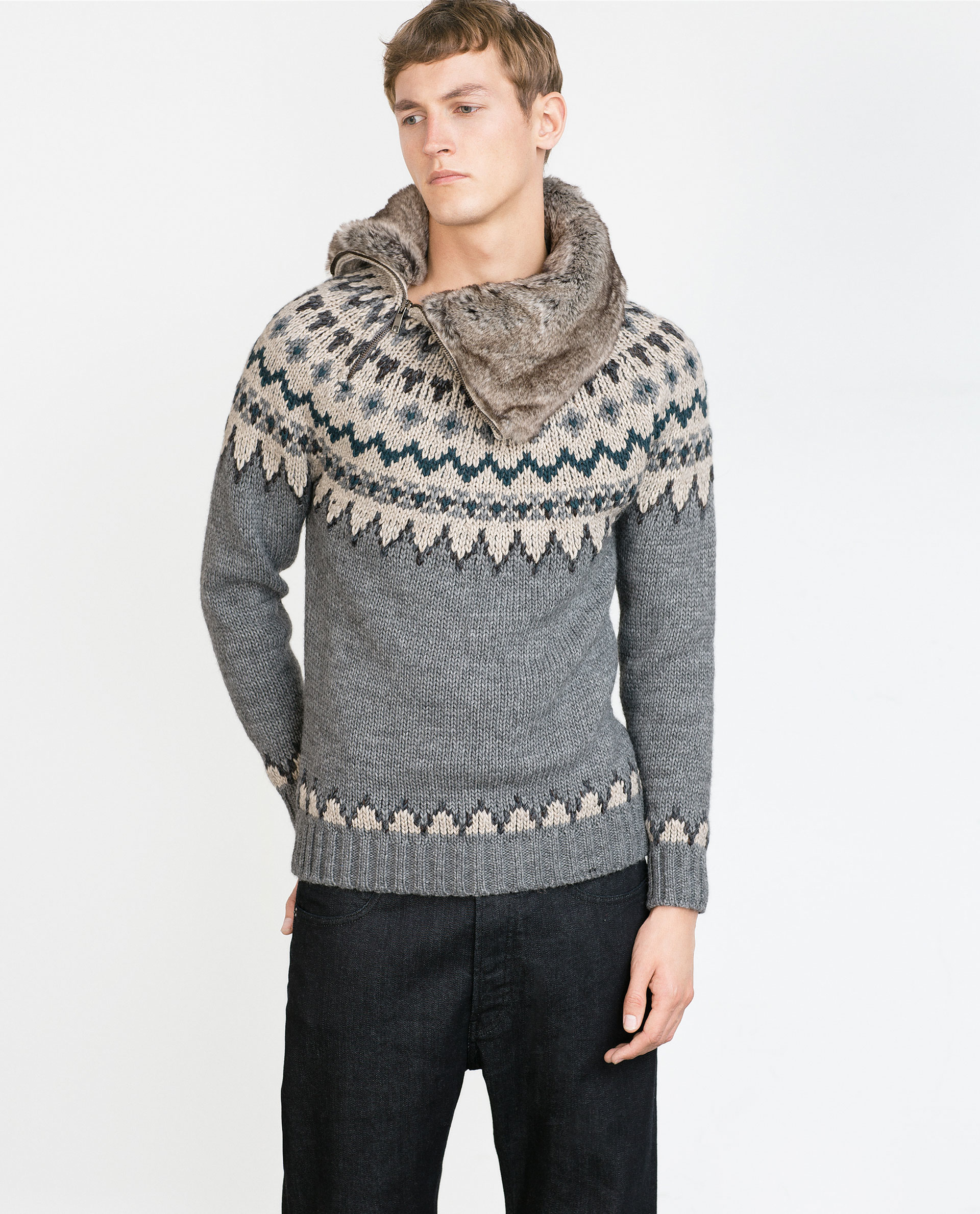 Zara Jacquard Sweater in Gray for Men Lyst