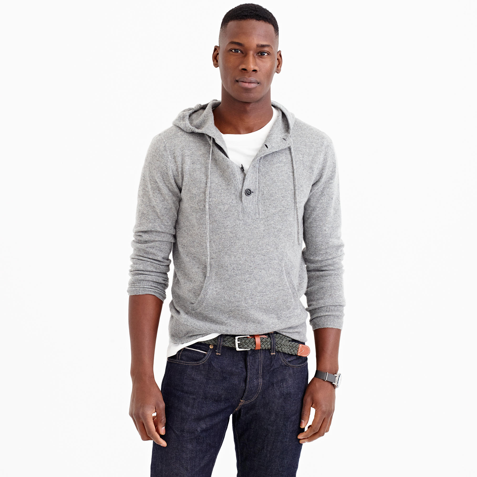 J.Crew Italian Cashmere Henley Hoodie in Gray for Men | Lyst