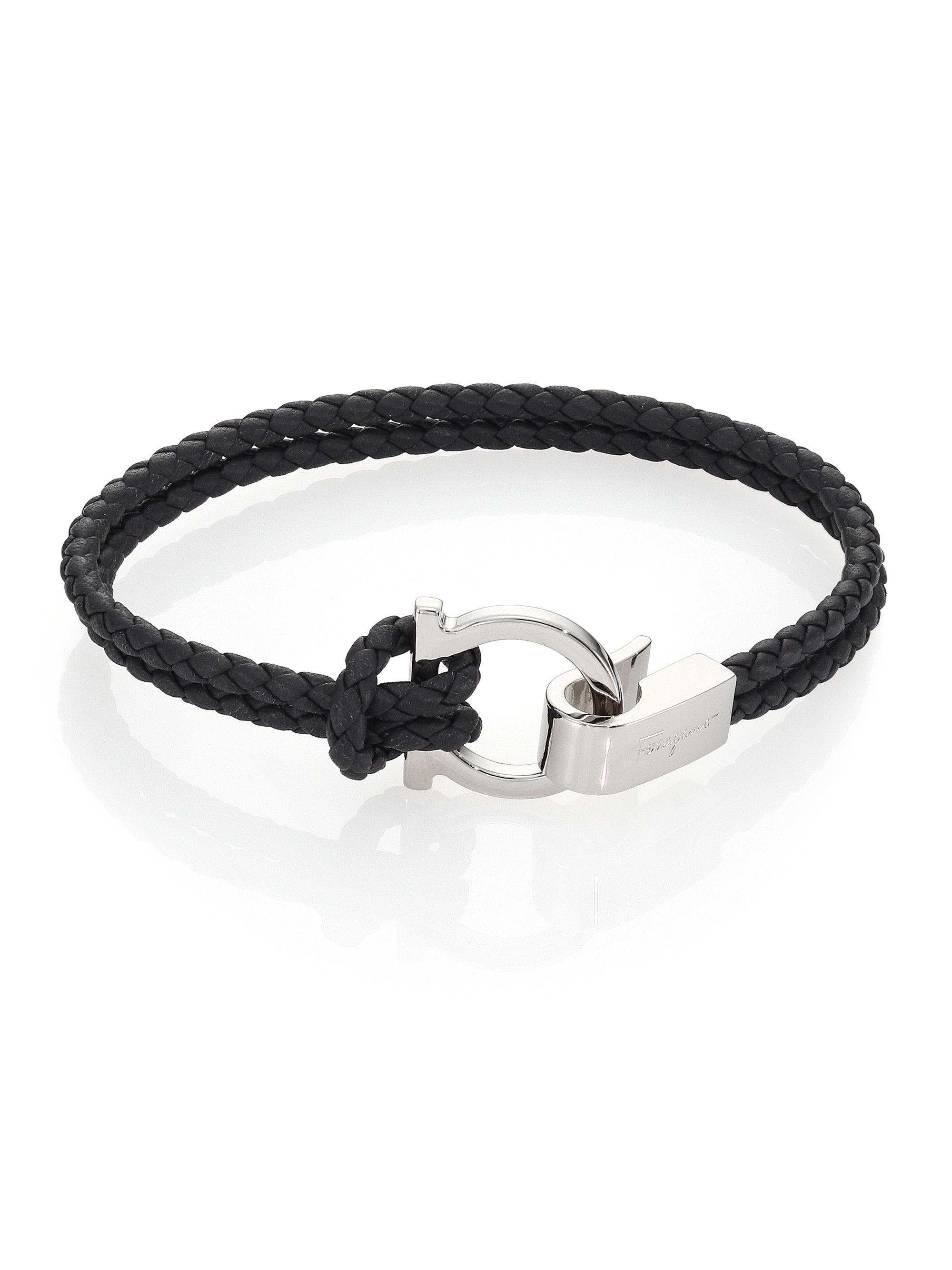 Ferragamo Braided Leather Bracelet in Dark Grey (Gray) for Men - Lyst